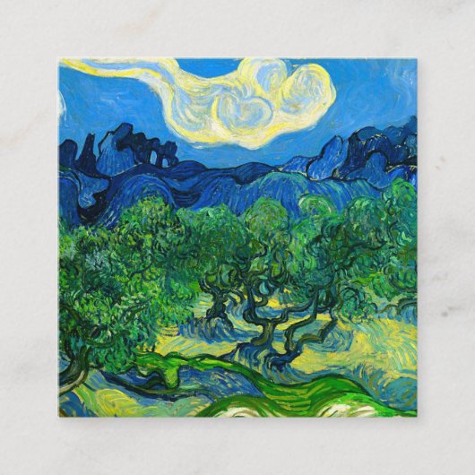Van Gogh Olijfbomen in een bergachtig landschap Informatiekaartje (Voorkant)