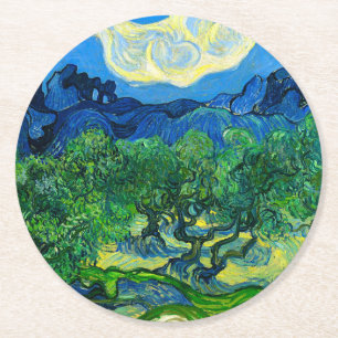 Van Gogh Olijfbomen in een bergachtig landschap Ronde Kartonnen Onderzetter