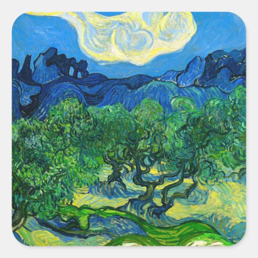 Van Gogh Olijfbomen in een bergachtig landschap Vierkante Sticker (Voorkant)