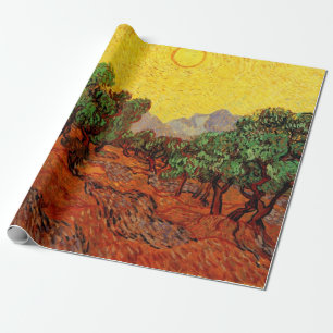 Van Gogh Olijfbomen met gele hemel en zon Cadeaupapier