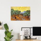 Van Gogh: Olijfbomen met gele hemel en zon Poster (Thuiskantoor)