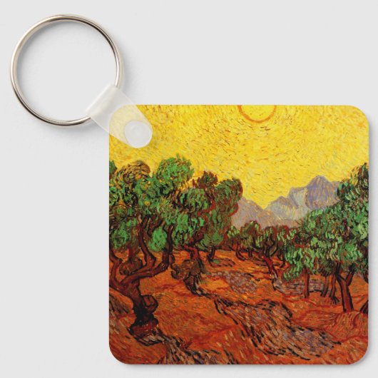Van Gogh Olijfbomen met gele hemel en zon Sleutelhanger (Voorkant)
