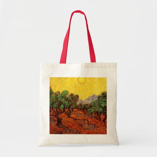 Van Gogh Olijfbomen met gele hemel en zon Tote Bag (Voorkant)