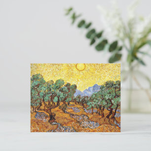 Van Gogh: olijfbomen met gele lucht en zon Briefkaart