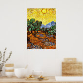 Van Gogh - Olijven met gele hemel en zon Poster (Keuken)