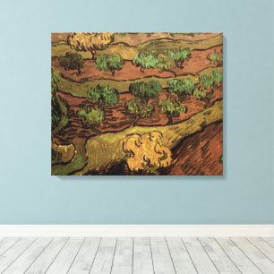 Van Gogh Olive Trees tegen een helling van een heu Canvas Afdruk