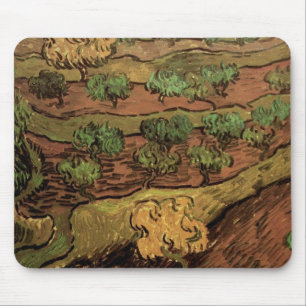 Van Gogh Olive Trees tegen een helling van een heu Muismat
