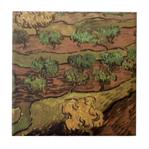 Van Gogh Olive Trees tegen een helling van een heu Tegeltje