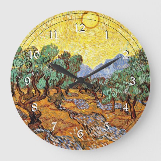 Van Gogh: Olive Trees with Yellow Sky and Sun Larg Grote Klok (Voorkant)