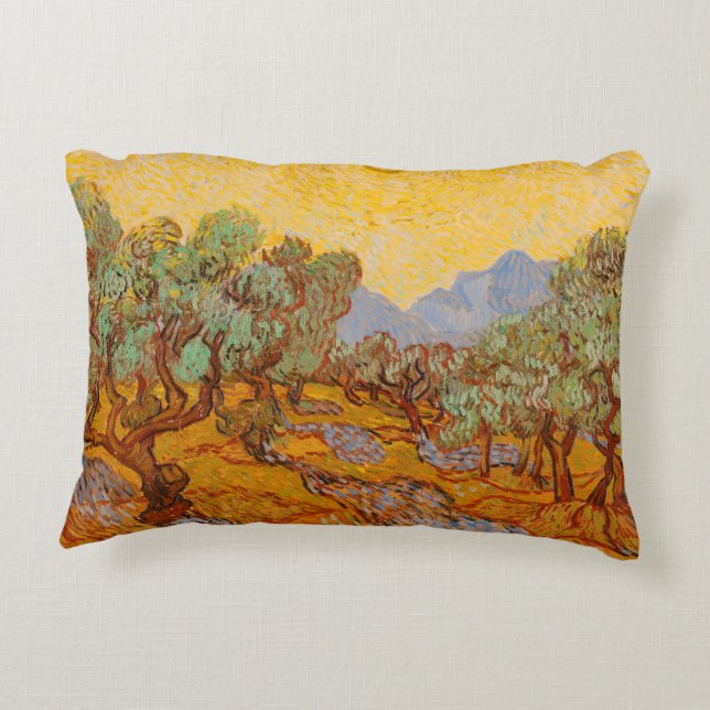 Van Gogh Olive Trees Yellow Sun Sky Accent Kussen (Achterkant)