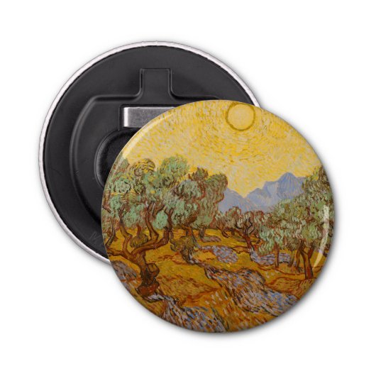 Van Gogh Olive Trees Yellow Sun Sky Button Flesopener (Voorkant)