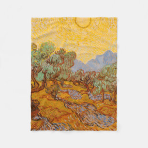 Van Gogh Olive Trees Yellow Sun Sky Fleece Deken