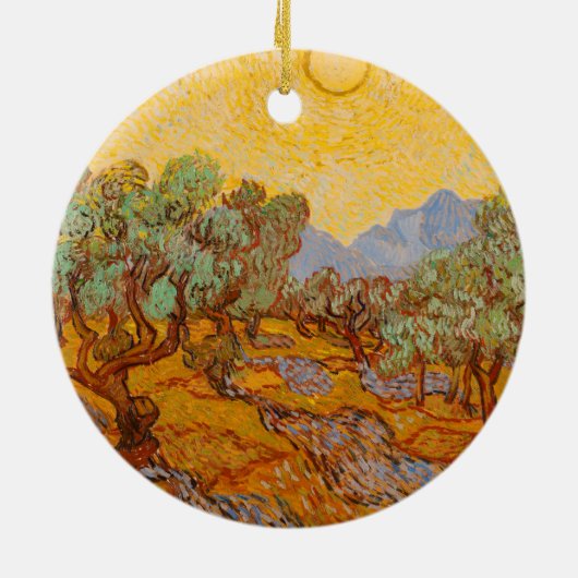 Van Gogh Olive Trees Yellow Sun Sky Keramisch Ornament (Achterkant)