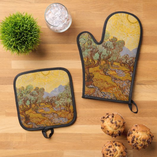 Van Gogh Olive Trees Yellow Sun Sky Ovenwant & Pannenlap Set (Top down)