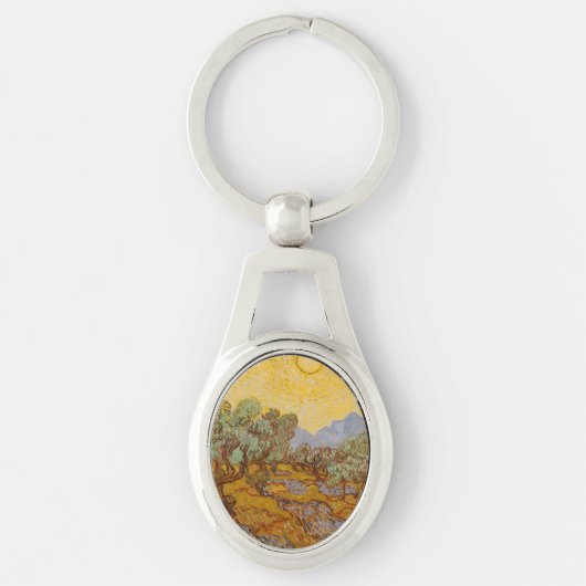 Van Gogh Olive Trees Yellow Sun Sky Sleutelhanger (Voorkant)
