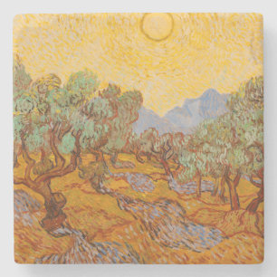 Van Gogh Olive Trees Yellow Sun Sky Stenen Onderzetter
