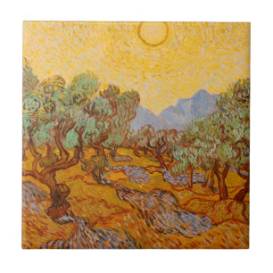 Van Gogh Olive Trees Yellow Sun Sky Tegeltje