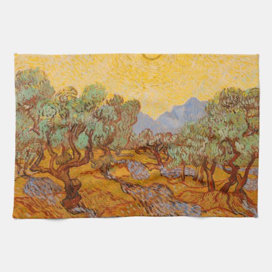 Van Gogh Olive Trees Yellow Sun Sky Theedoek (Horizontaal)