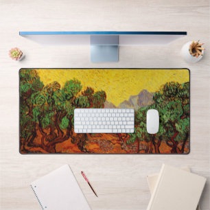 Van Gogh Oliviers avec ciel jaune et soleil