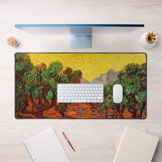 Van Gogh Oliviers avec ciel jaune et soleil (Bureau 1)