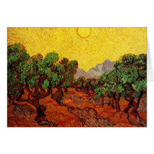 Van Gogh Oliviers avec ciel jaune et soleil