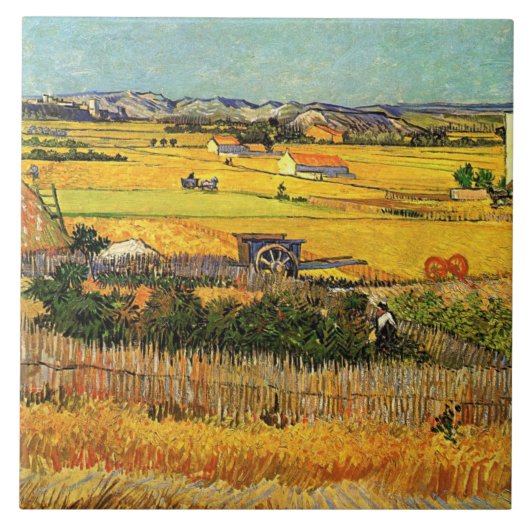 Van Gogh - Oogst in La Crau, Tegeltje (Voorkant)