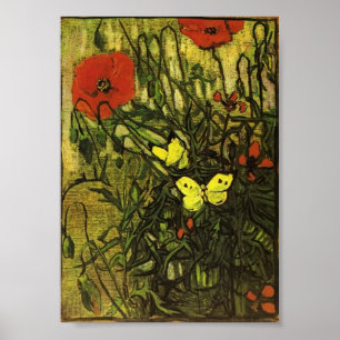 Van Gogh - Papavers en Butterflies Poster