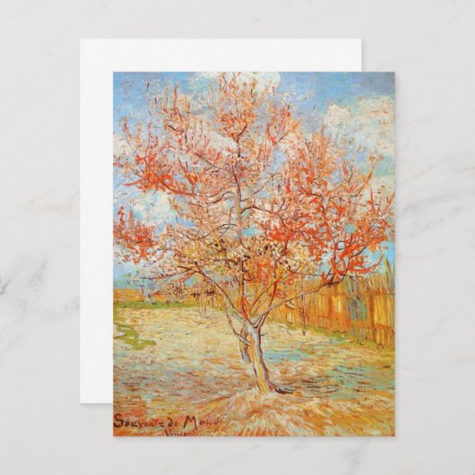 Van Gogh Pink Peach Tree sur invitation en fleurs (Devant / Derrière)