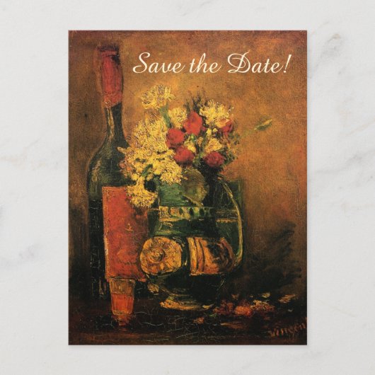 Van Gogh redt de Datum met Bloemen en Wijn! Aankondigingskaart (Voorkant)