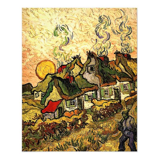 Van Gogh - Rietgedekte huisjes in de zonneschijn Foto Afdruk (Voorkant)