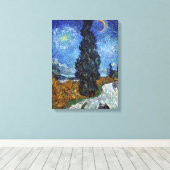 Van Gogh  Road met Cypress en Star Canvas Afdruk (Insitu (Houten vloer))