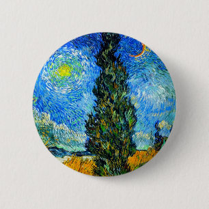 Van Gogh Road met Cypress en Star Ronde Button 5,7 Cm