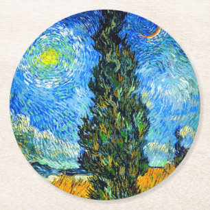 Van Gogh Road met Cypress en Star Ronde Kartonnen Onderzetter