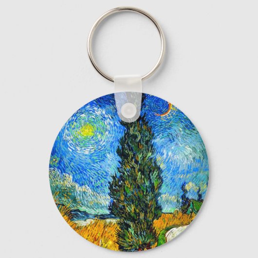 Van Gogh Road met Cypress en Star Sleutelhanger (Voorkant)