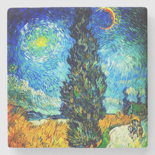 Van Gogh Road met Cypress en Star Stenen Onderzetter