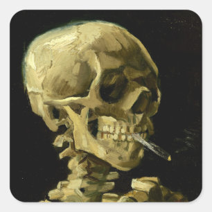 Van Gogh Roken Skelet Vierkante Sticker
