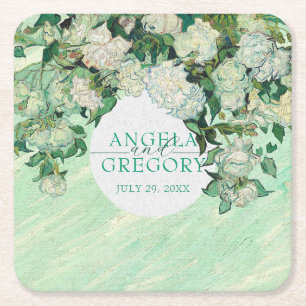 Van Gogh Rozen Bruiloft Papier Coaster Vierkante Kartonnen Onderzetter