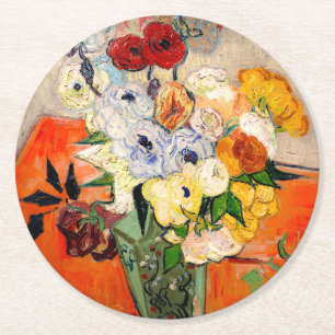 Van Gogh Rozen en Anemones Ronde Kartonnen Onderzetter