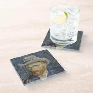 Van Gogh Self Portrait Grey Felt Pet schilderkunst Glazen Onderzetter