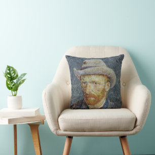 Van Gogh Self Portrait Grey Felt Pet schilderkunst Kussen