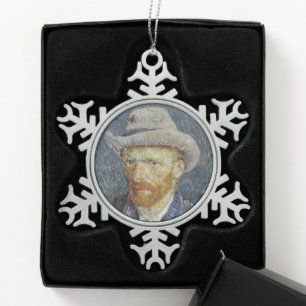 Van Gogh Self Portrait Grey Felt Pet schilderkunst Tin Sneeuwvlok Ornament
