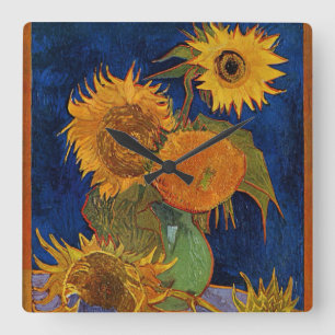 Van Gogh Six Sunflower Floral Fine Art HD Vierkante Klok