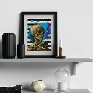 Van Gogh Skelet met Brandende Sigaret Pop Art Poster