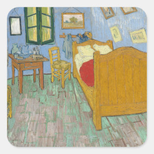 Van Gogh Slaapkamer in Arles - Klassiek Geel & Bla Vierkante Sticker
