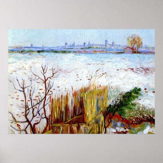 Van Gogh-Snowy Landschap met Arles in Achtergrond Poster (Voorkant)