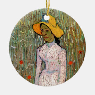 Van Gogh, Staand jong meisje; achtergrond van tarw Keramisch Ornament