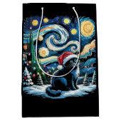 Van Gogh Starnacht Feestelijke Kerstmis Zwarte Kat Medium Cadeauzakje (Voorkant)