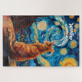 Van Gogh Starry Night Cute Cat Puzzle (Horizontal)