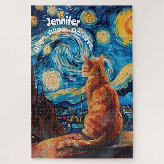 Van Gogh Starry Night Cute Cat Puzzle (Vertical)