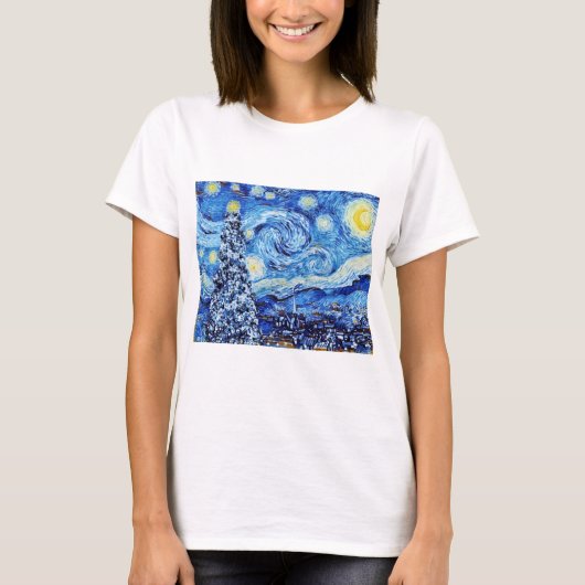 Van Gogh Starry Nuit - T-shirt de Noël blanc (Devant)